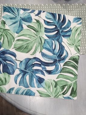 Tropical Monstera Leaf Pillow Cover - Blue & Green